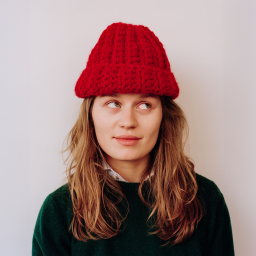 girl in red banner